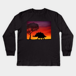 Dinosaur Sunset Kids Long Sleeve T-Shirt